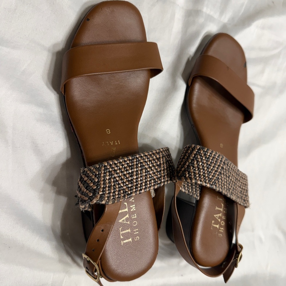 Italy Shoemakers Sandals – Women’s Size 8 Brown Leather Woven Strap